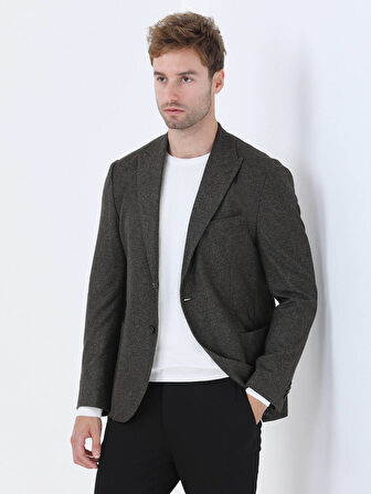 Haki Baskılı Modern Fit Örme Ceket
