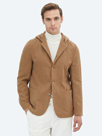 Fındık Düz Modern Fit Yün Karışımlı Ceket
