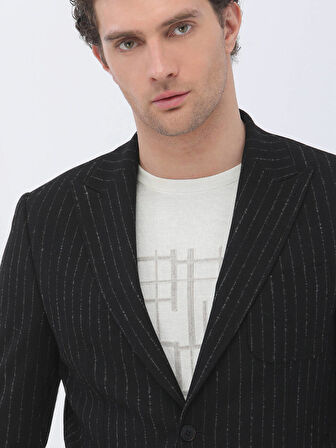 Siyah Çizgili Modern Fit Ceket