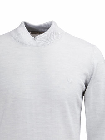 Açık Gri Yarım Balıkçı Yaka Yün Karışımlı Triko Kazak
