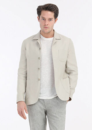 Bej Mikro Shirt Shoulder Slim Fit %100 Keten Ceket