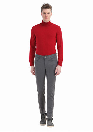 Koyu Gri Desenli Dokuma Slim Fit Casual Pamuk Karışımlı Pantolon
