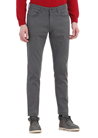 Koyu Gri Desenli Dokuma Slim Fit Casual Pamuk Karışımlı Pantolon