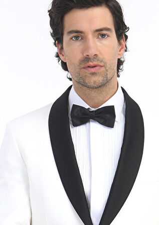 Ekru Düz Modern Fit Şal Yaka Dokuma Smokin Takım Elbise