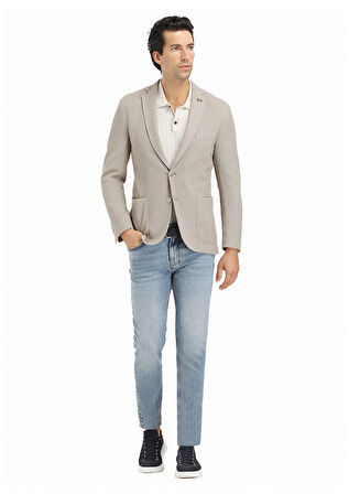 Bej Desenli Shirt Shoulder Slim Fit Pamuk Karışımlı Örme Ceket