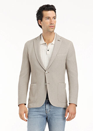 Bej Desenli Shirt Shoulder Slim Fit Pamuk Karışımlı Örme Ceket
