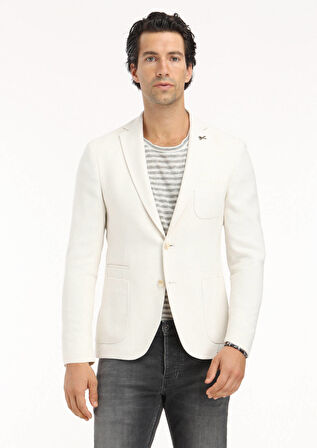 Ekru Desenli Shirt Shoulder Slim Fit Pamuk Karışımlı Ceket