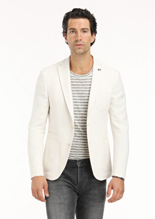 Ekru Desenli Shirt Shoulder Slim Fit Pamuk Karışımlı Ceket