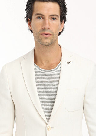 Ekru Desenli Shirt Shoulder Slim Fit Pamuk Karışımlı Ceket