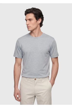 Gri Düz İpek Karışımlı T-Shirt
