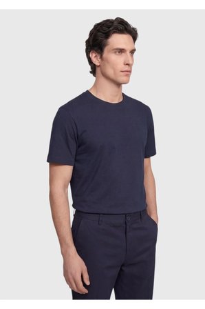 Lacivert Düz İpek Karışımlı T-Shirt