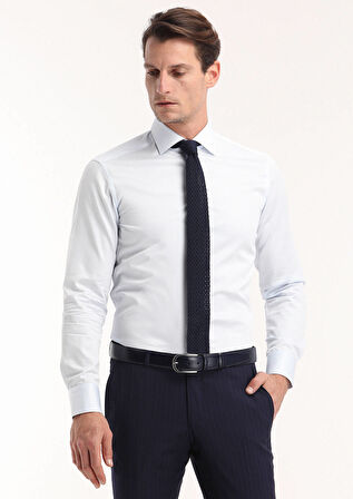 Açık Mavi Düz Slim Fit Dokuma Klasik %100 Pamuk Gömlek