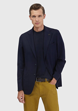 Lacivert Düz Comfort Fit %100 Yün Ceket