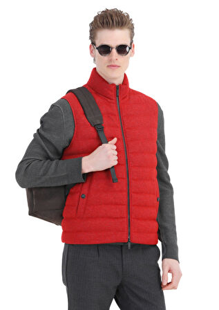 Kırmızı Regular Fit Dik Yaka Casual Dokuma Spor Yelek