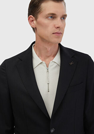 Siyah Düz Comfort Fit %100 Yün Ceket