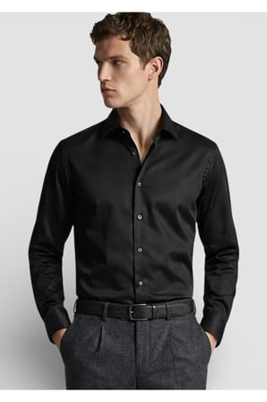 Siyah Regular Fit Ütü İstemeyen Dokuma Klasik %100 Pamuk Gömlek
