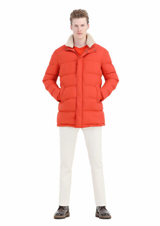 Turuncu Regular Fit Gömlek Yaka Casual Dokuma Kaban