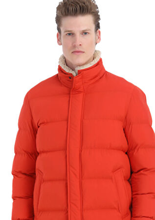 Turuncu Regular Fit Gömlek Yaka Casual Dokuma Kaban