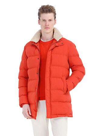 Turuncu Regular Fit Gömlek Yaka Casual Dokuma Kaban