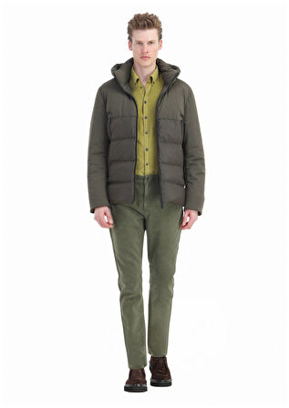 Haki Regular Fit Kapüşonlu Casual Dokuma Mont