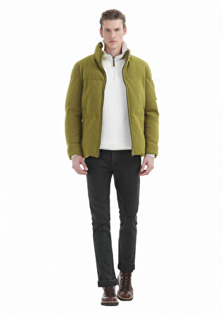 Yağ Yeşili Regular Fit Dik Yaka Casual Dokuma Mont