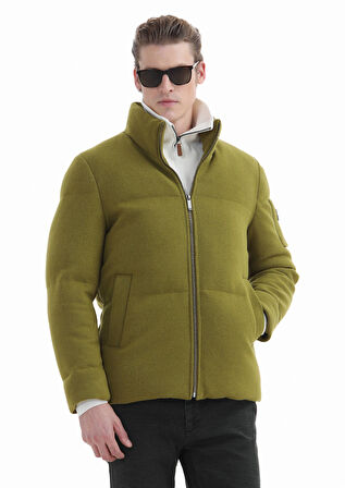 Yağ Yeşili Regular Fit Dik Yaka Casual Dokuma Mont