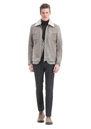 Vizon Regular Fit Gömlek Yaka Casual Süet Deri Mont