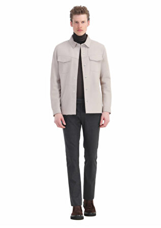 Bej Regular Fit Gömlek Yaka Casual Süet Deri Mont