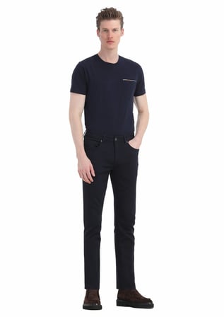 Lacivert Düz Dokuma Slim Fit Casual Pamuk Karışımlı Pantolon