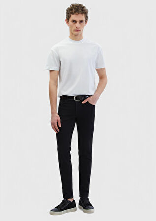 Siyah Düz Slim Fit Denim Pamuk Karışımlı Pantolon