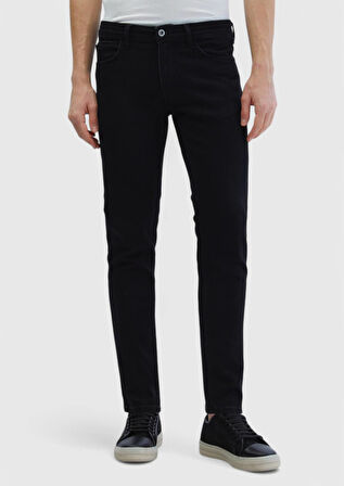 Siyah Düz Slim Fit Denim Pamuk Karışımlı Pantolon