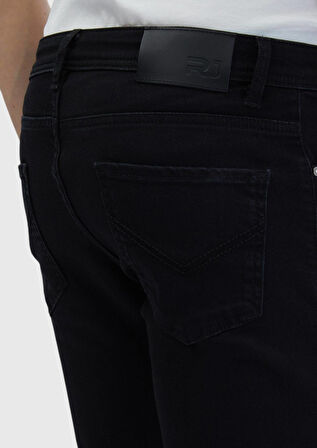 Siyah Düz Slim Fit Denim Pamuk Karışımlı Pantolon