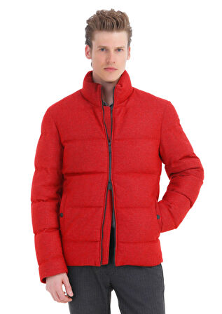 Kırmızı Regular Fit Dik Yaka Casual Dokuma Mont