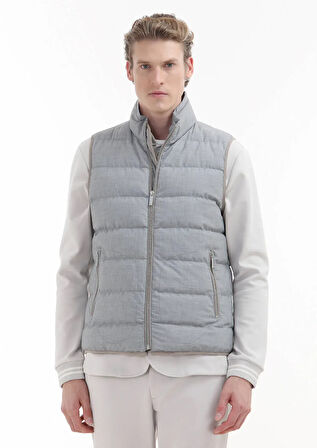 Açık Gri Regular Fit Dik Yaka Casual Dokuma Spor Yelek