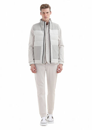 Ekru Regular Fit Dik Yaka Casual Dokuma Spor Yelek