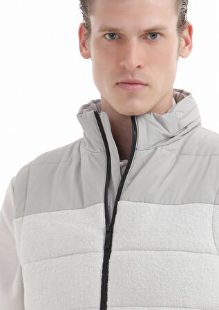 Ekru Regular Fit Dik Yaka Casual Dokuma Spor Yelek