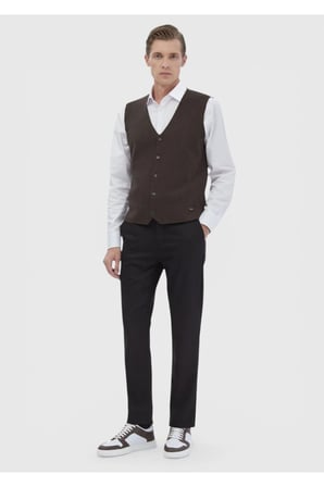 Kahverengi Regular Fit V Yaka Casual Örme Triko Yelek
