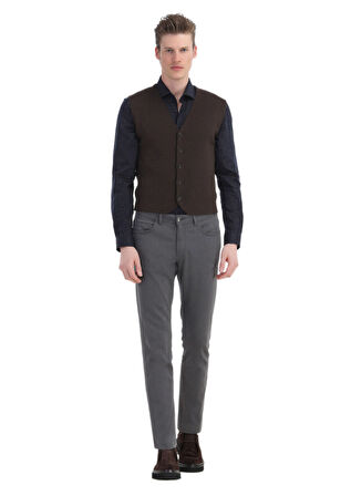 Kahverengi Regular Fit V Yaka Casual Örme Triko Yelek