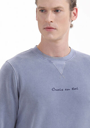 Lila Bisiklet Yaka Baskılı Sweatshırt