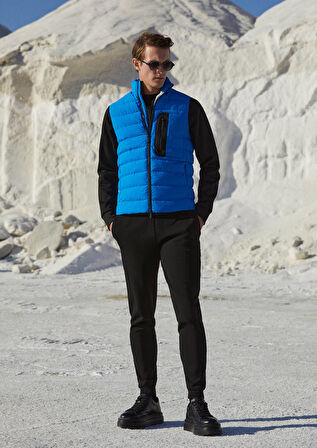 Mavi Regular Fit Dik Yaka Casual Dokuma Spor Yelek