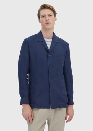 Lacivert Düz Shirt Shoulder Slim Fit Pamuk Karışımlı Ceket