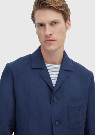 Lacivert Düz Shirt Shoulder Slim Fit Pamuk Karışımlı Ceket
