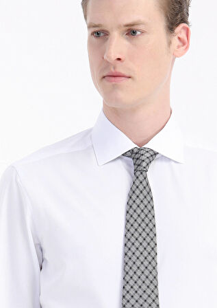 Beyaz Düz Regular Fit Dokuma Klasik Pamuk Karışımlı Gömlek