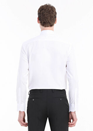 Beyaz Düz Regular Fit Dokuma Klasik Pamuk Karışımlı Gömlek