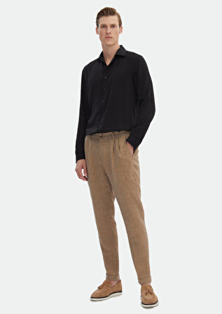 Siyah Düz Regular Fit Dokuma Casual Gömlek