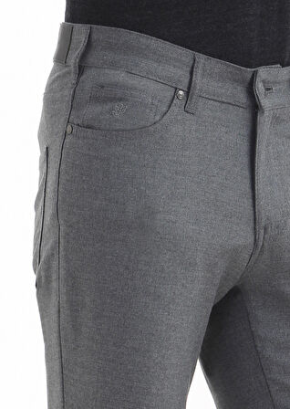 Gri Düz Dokuma Slim Fit Casual Pantolon