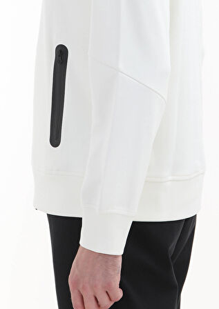 Ekru Bisiklet Yaka Düz Sweatshırt