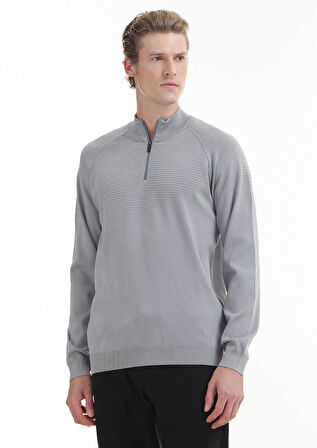 Gri Yarım Balıkçı Yaka Jakarlı Triko Kazak