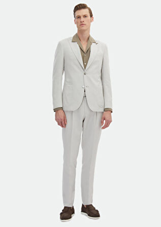Bej Düz Zeroweight Slim Fit Pamuk Karışımlı Takım Elbise