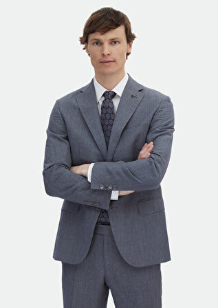 Gri Çizgili Zeroweight Slim Fit Keten Karışımlı Takım Elbise